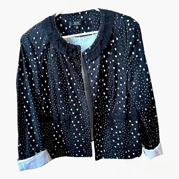Eric Signature Women’s Black Eyelet Blazer Hook & Loop Closure 100% Cotton Sz 14 - Picture 5 of 8